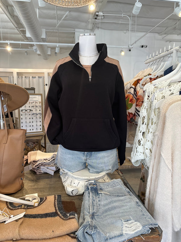 COLORBLOCK QUARTER ZIP - BLACK/NEUTRALS