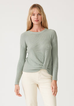 TWIST FRONT SWEATER TOP - DUSTY SAGE