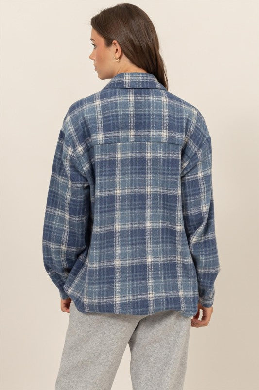 PLAID SHACKET WITH POCKETS - BLUE