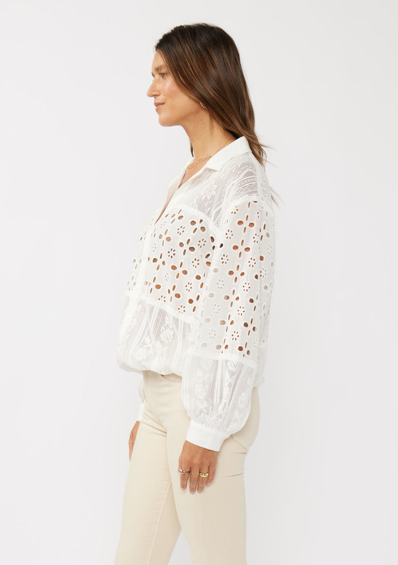 PATCHWORK LACE SHIRT - OFF WHITE