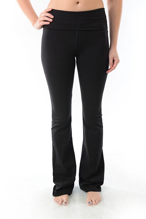 FOLDOVER BOOTCUT YOGA PANTS - BLACK