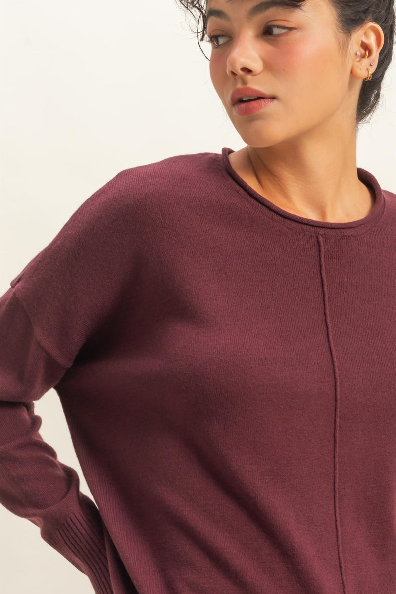 DROP SHOULDER SWEATER - DARK CHERRY