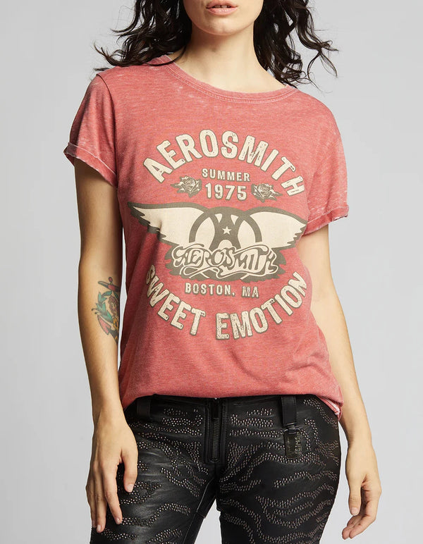 RECYCLED KARMA AEROSMITH SWEET EMOTION BAND TEE - CHILI PEPPER