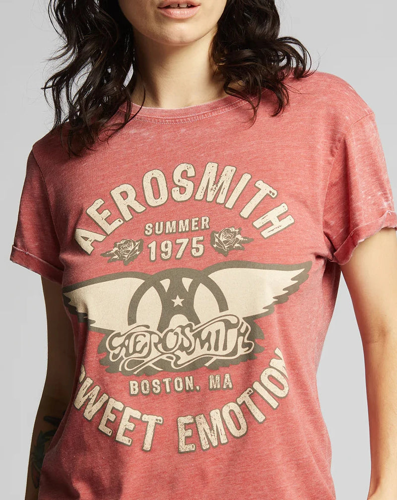 RECYCLED KARMA AEROSMITH SWEET EMOTION BAND TEE - CHILI PEPPER