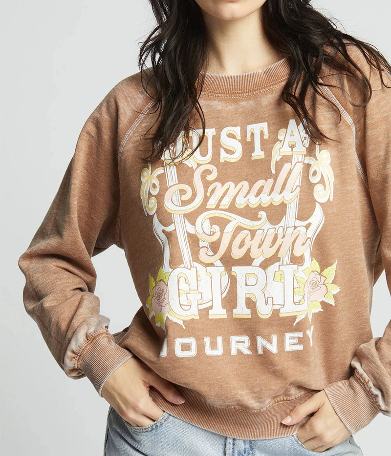 RECYCLED KARMA JOURNEY SMALL TOWN GIRL SWEATSHIRT - ESPRESSO