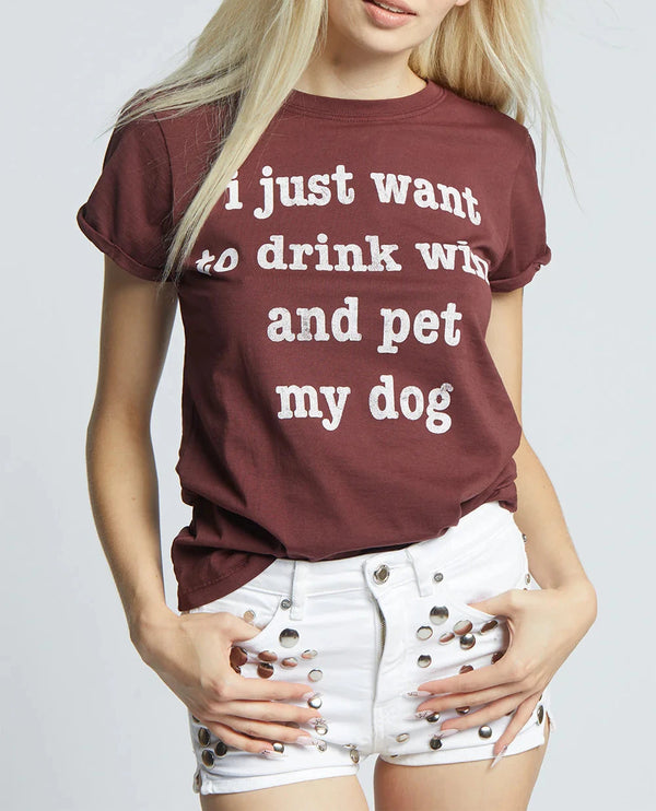 RECYCLED KARMA WINE AND DOG LOVER FITTED TEE - VINTAGE WINE