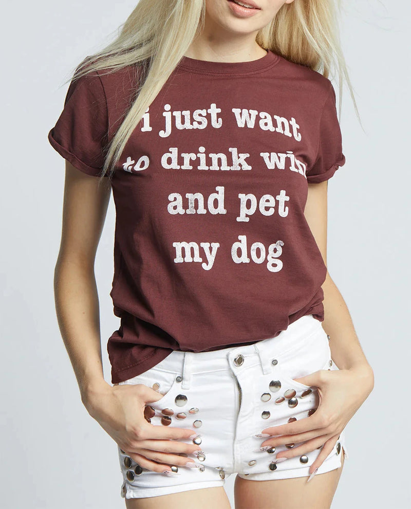 RECYCLED KARMA WINE AND DOG LOVER FITTED TEE - VINTAGE WINE