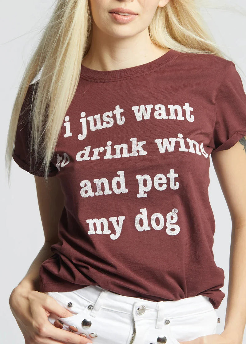 RECYCLED KARMA WINE AND DOG LOVER FITTED TEE - VINTAGE WINE