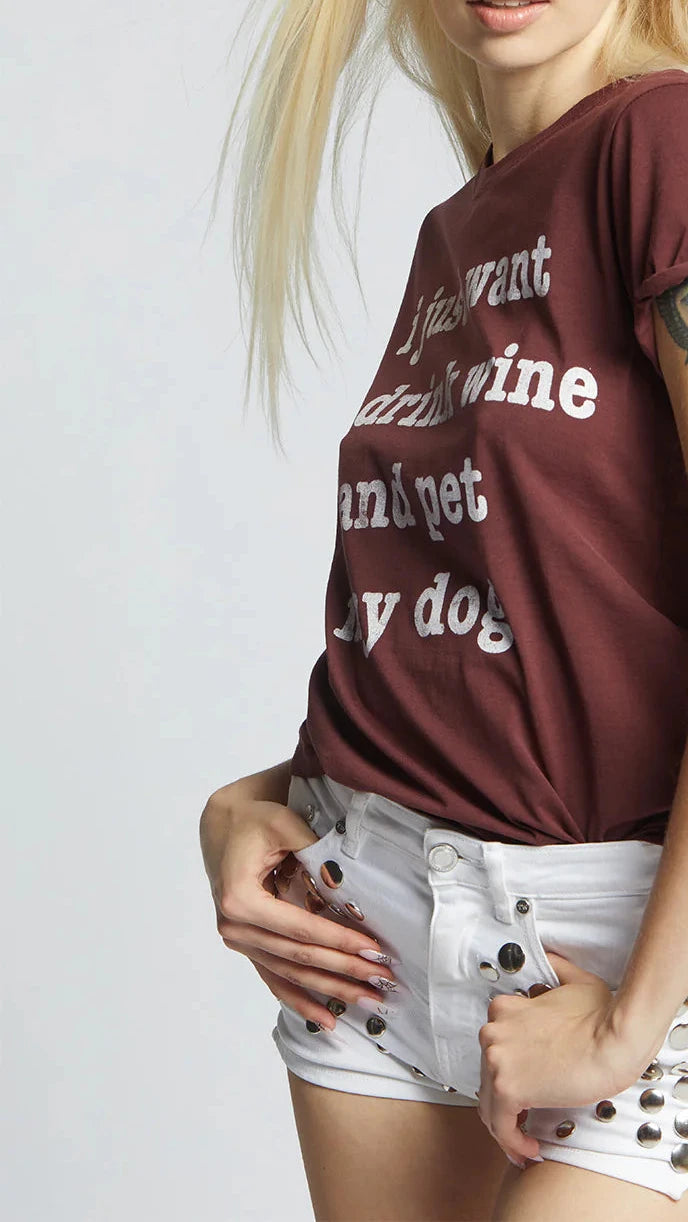 RECYCLED KARMA WINE AND DOG LOVER FITTED TEE - VINTAGE WINE