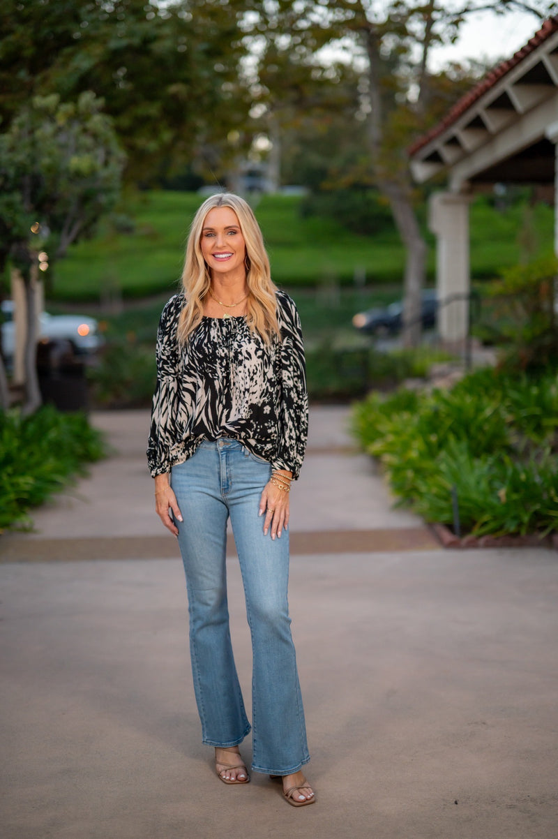 MIDNIGHT OASIS BLOUSE - BLACK/BLUSH