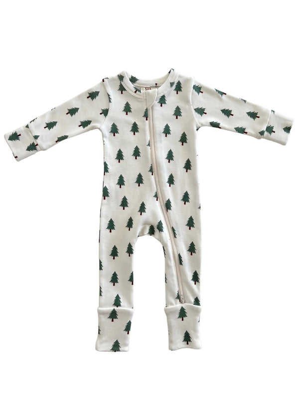 ORGANIC 2-WAY ZIP ROMPER - TREES