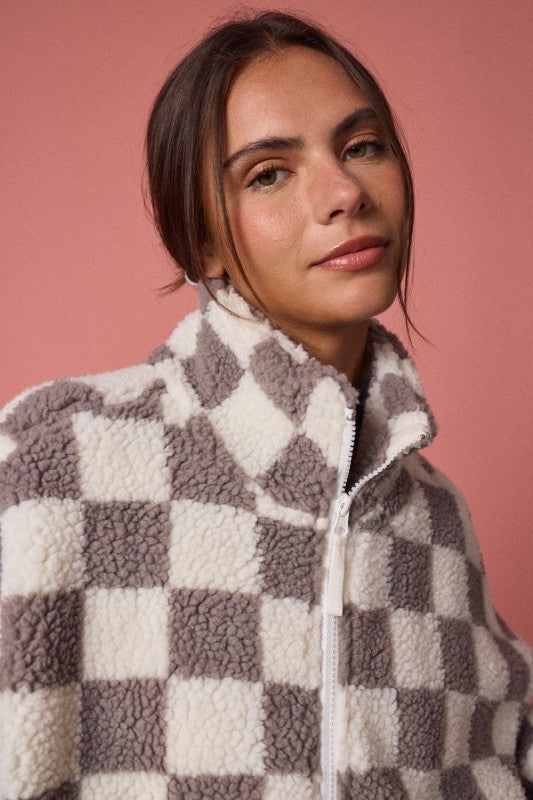 ALAYNA CHECKERED JACKET - GREYISH TAUPE