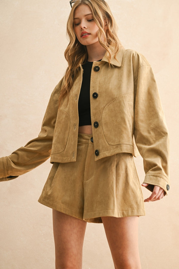FAUX SUEDE JACKET - CAMEL