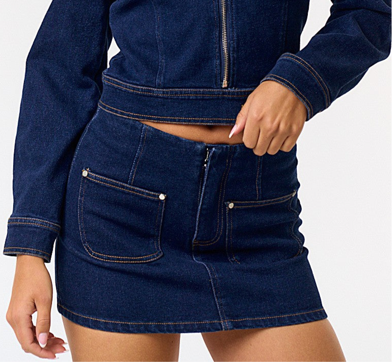 STRETCH DENIM MINI SKIRT - DARK DENIM