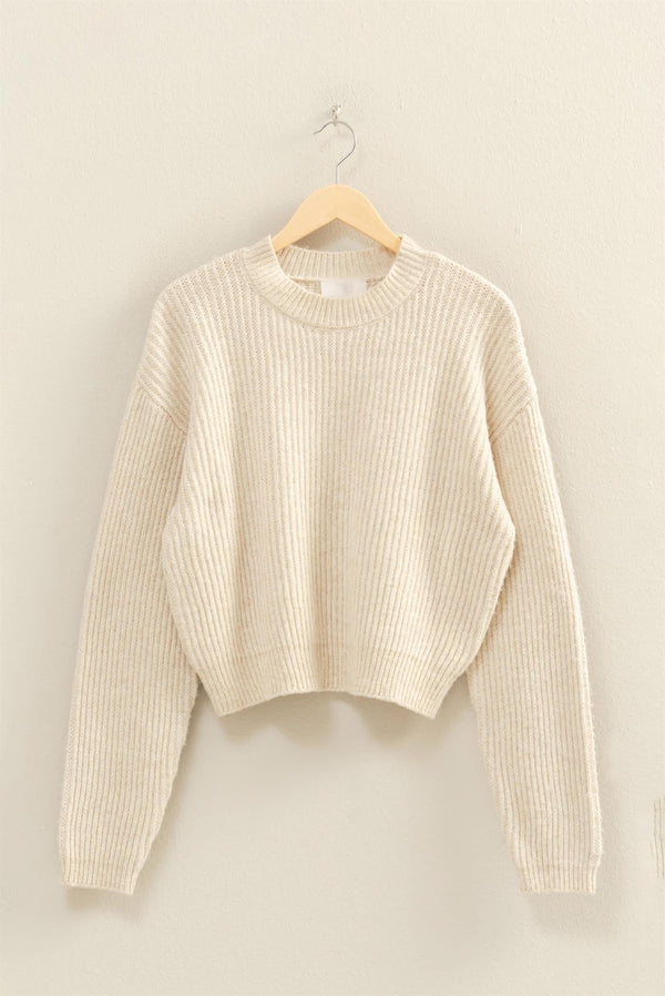RIBBED CREW NECK SWEATER - ALPACA