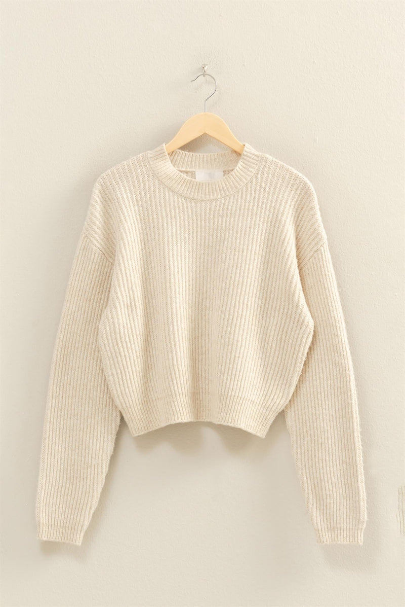 RIBBED CREW NECK SWEATER - ALPACA
