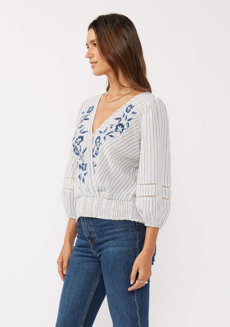 BRISA FLORAL STRIPED TOP - NAVY/NATURAL