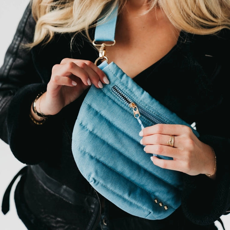JOLIE PUFFER BUM BAG - LIGHT DENIM