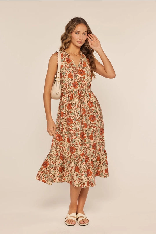 CAROLINA MIDI DRESS - RUST FLORAL