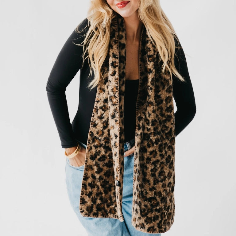LAINE LEOPARD SCARF - BROWN