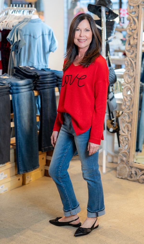 VALENTINE'S LIGHTWEIGHT "LOVE" SWEATER - RED