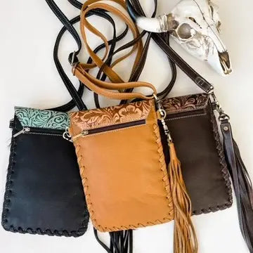 WESTERN COWHIDE PHONE CROSSBODY BAG - BLACK