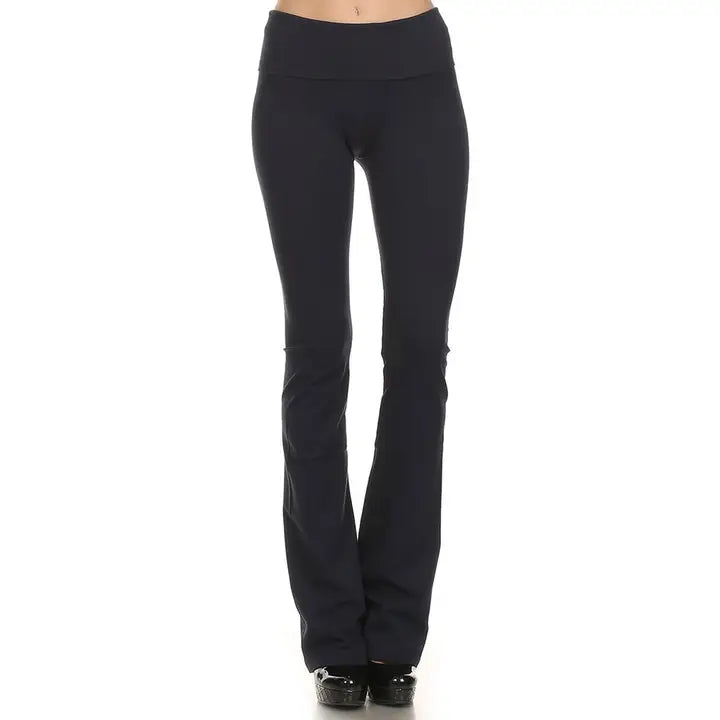 FOLDOVER BOOTCUT YOGA PANTS - BLACK