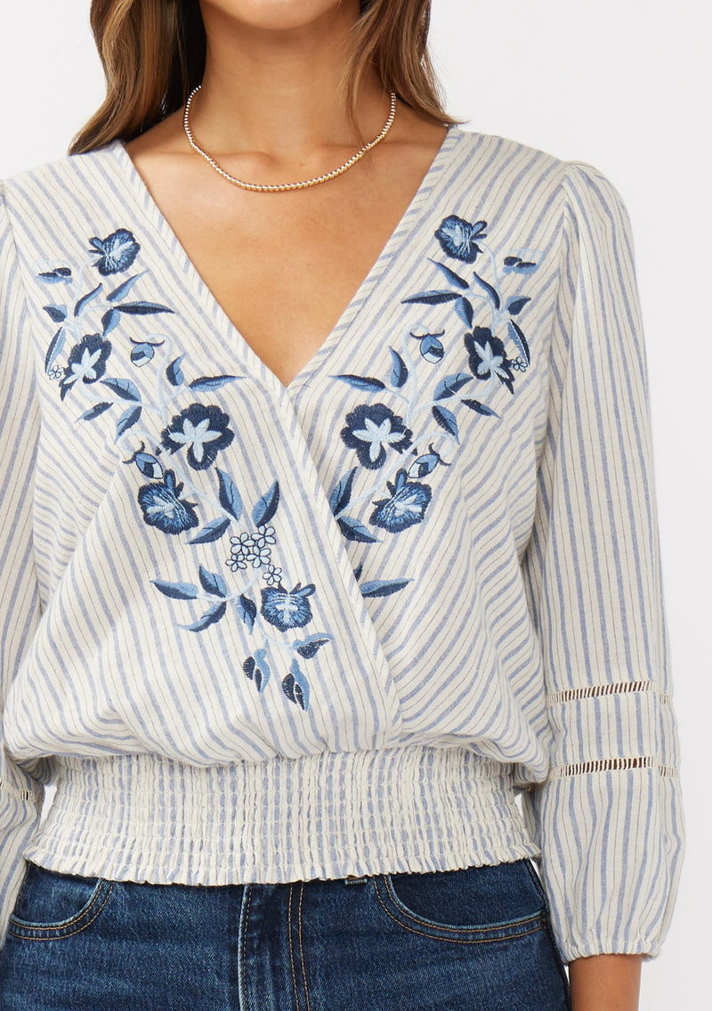 BRISA FLORAL STRIPED TOP - NAVY/NATURAL