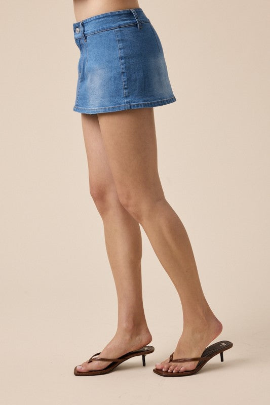 WASHED DENIM MICRO MINI SKIRT - MEDIUM DENIM