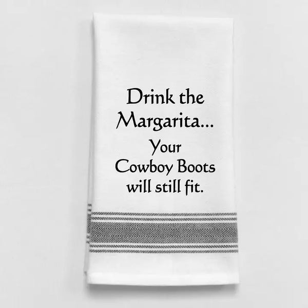 "DRINK THE MARGARITA..." - HAND TOWEL - WHITE/BLACK