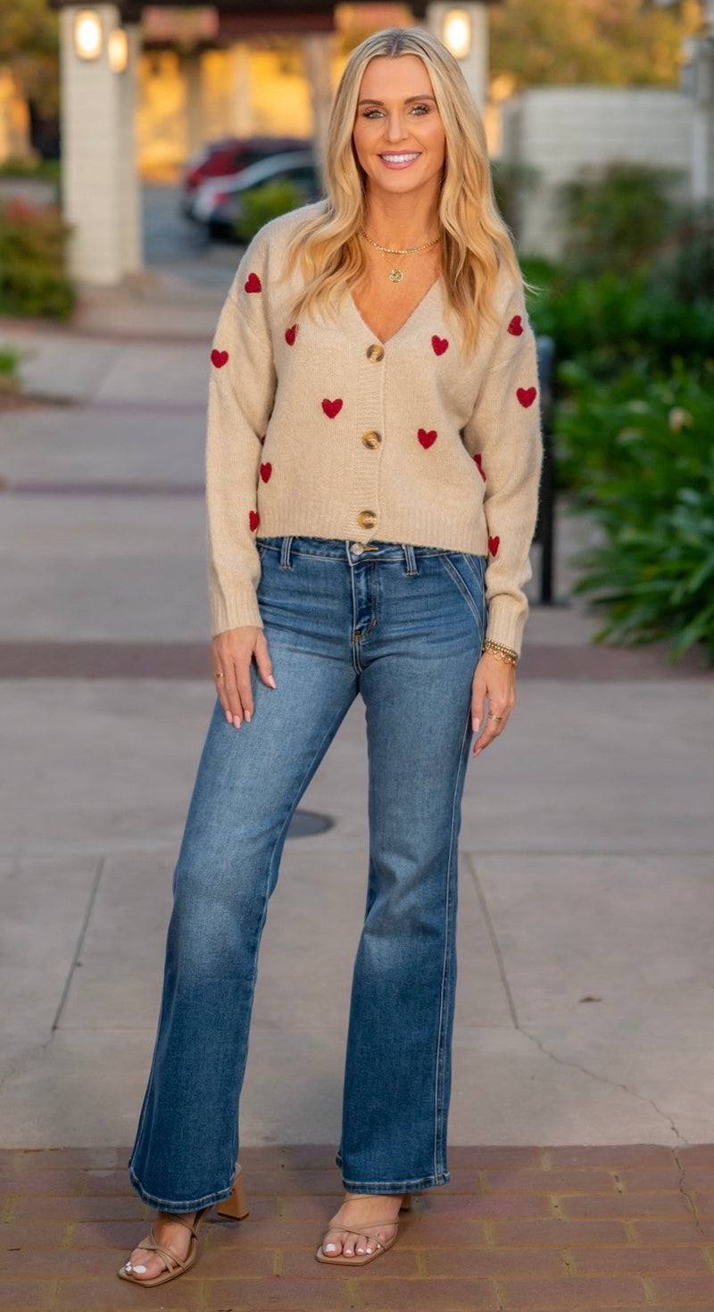 CARDIGAN WITH HEARTS - TAUPE