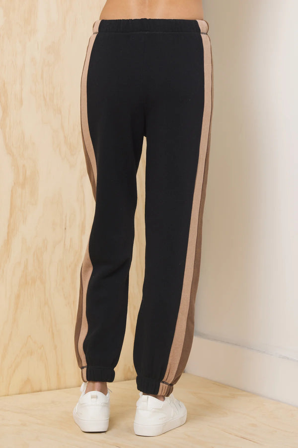 COLOR BLOCK BURNOUT FLEECE JOGGERS - BLACK/NEUTRALS