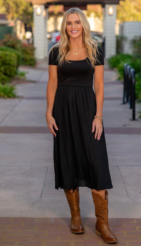RAYON MODAL MIDI DRESS - BLACK