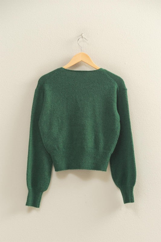 SURPLICE V-NECK SWEATER - DARK GREEN