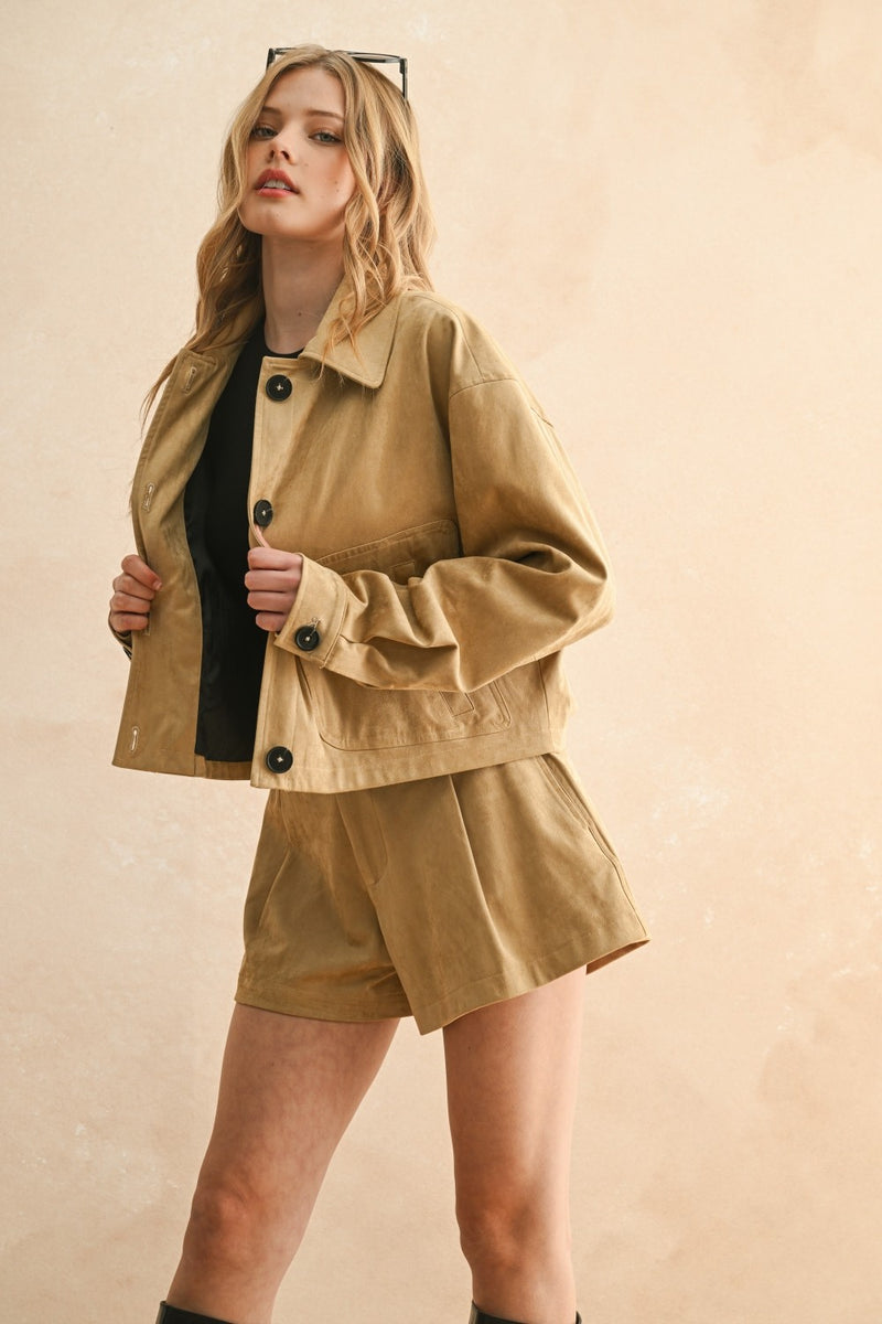 FAUX SUEDE JACKET - CAMEL