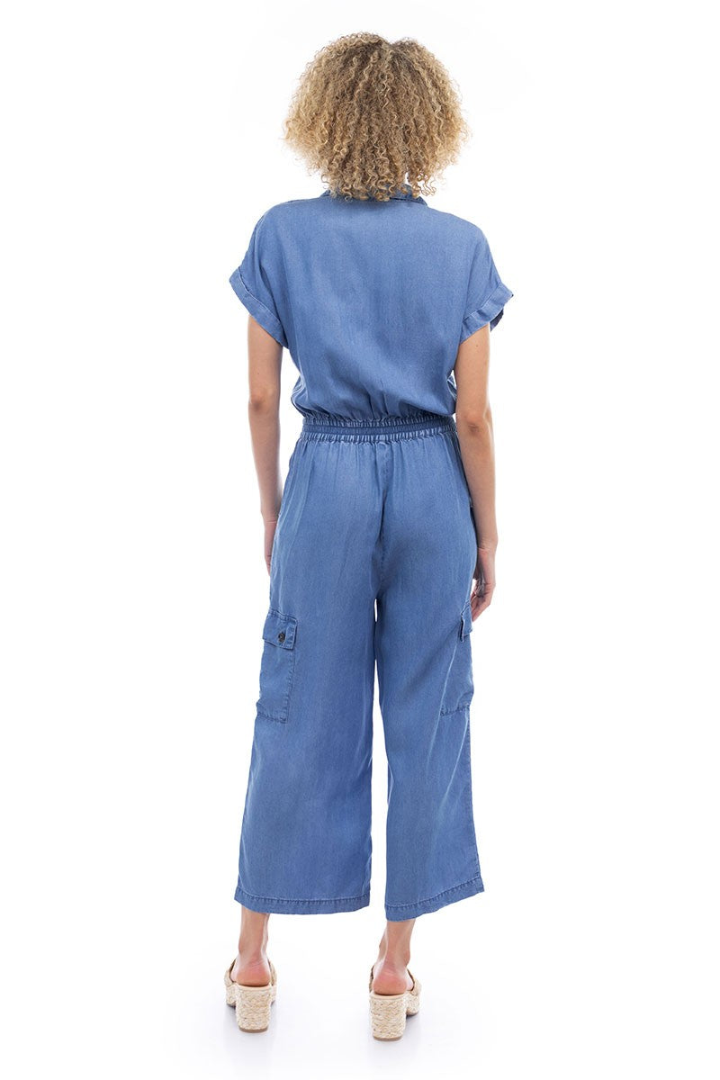 TENCEL SURPLICE CARGO JUMPSUIT - MEDIUM BUE