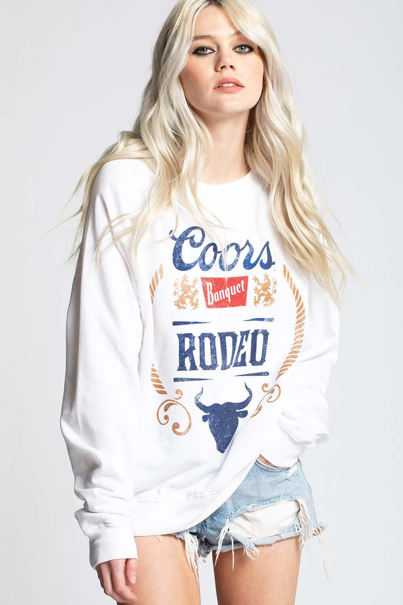 RECYCLED KARMA COORS BANQUET DESIGN OVERSIZED SWEATSHIRT - WHITE
