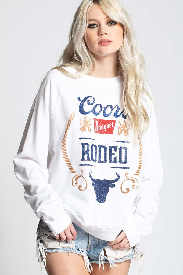 RECYCLED KARMA COORS BANQUET DESIGN OVERSIZED SWEATSHIRT - WHITE