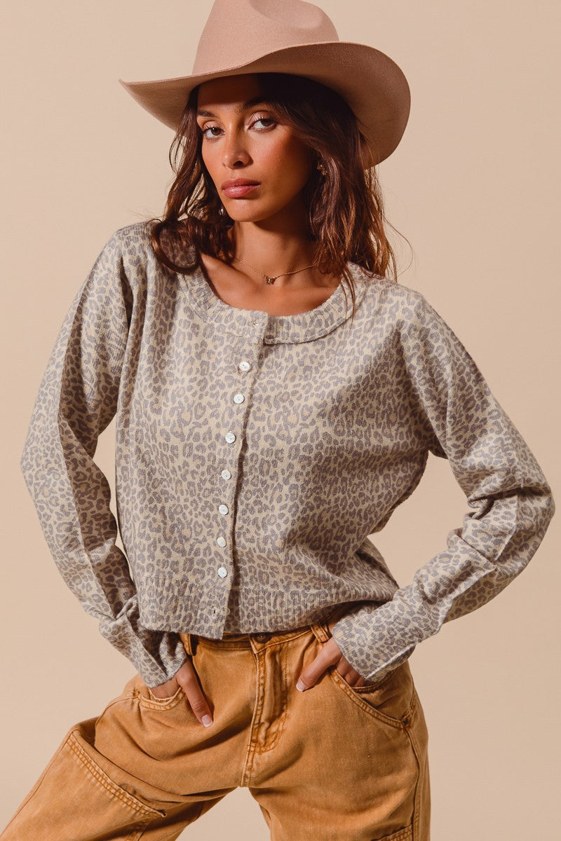 VINTAGE LEOPARD PRINT CARDIGAN - OATMEAL