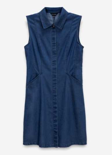 SLEEVELESS DENIM MINI DRESS - DARK BLUE