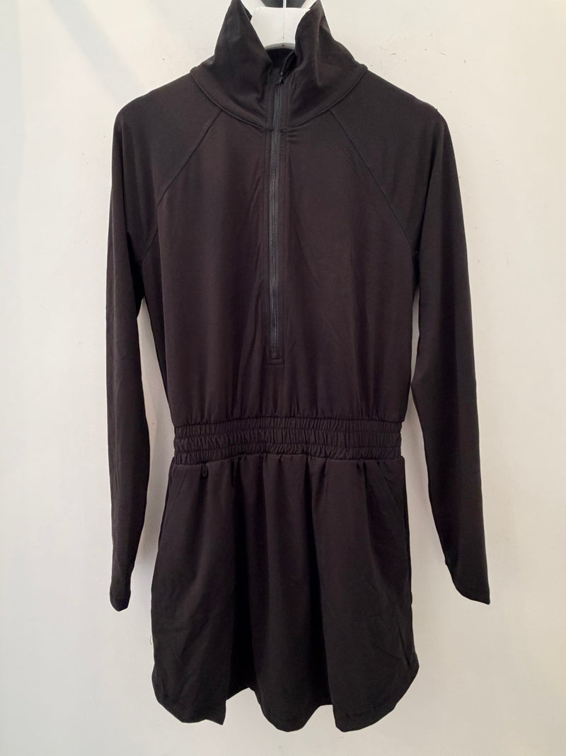 BUTTER QUARTER ZIP ROMPER/SKIRT - BLACK