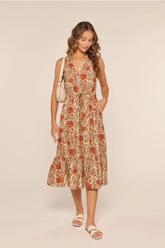 CAROLINA MIDI DRESS - RUST FLORAL