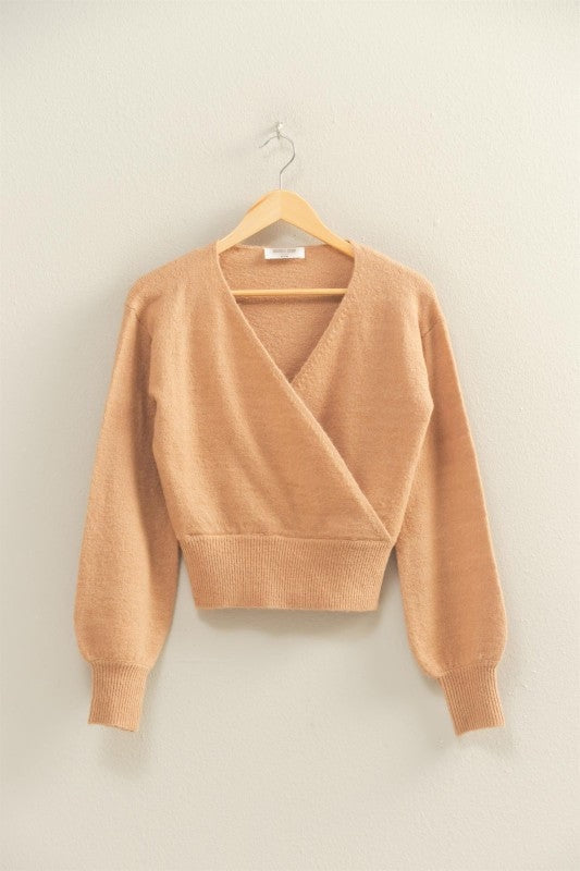 SURPLICE V-NECK SWEATER - DARK TAUPE