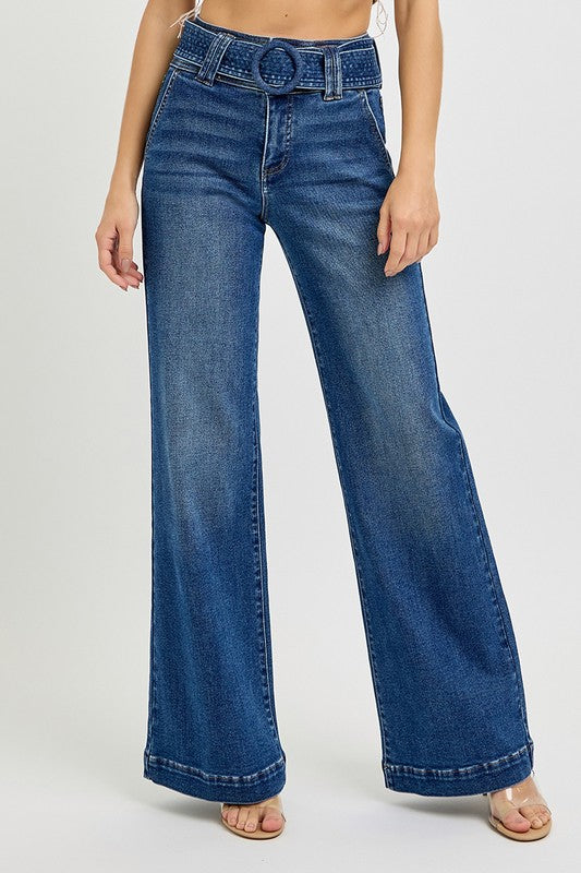 MAUREEN HIGH RISE WIDE LEG JEANS - DARK