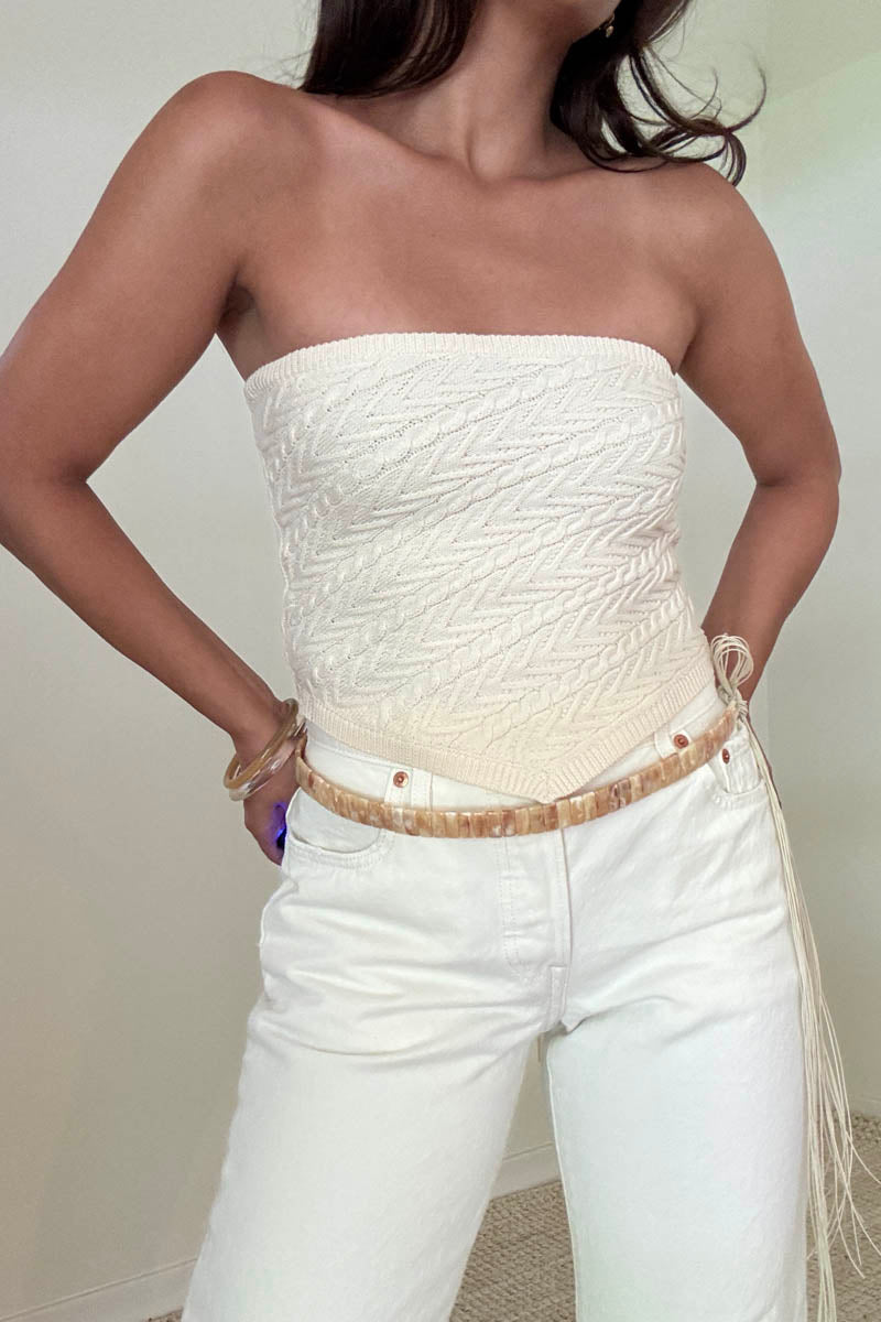 CABLE KNIT SWEATER TUBE TOP - CREAM