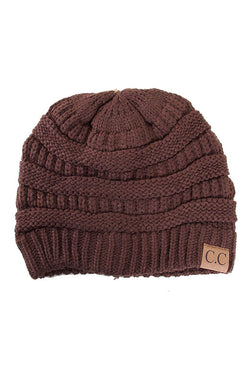 SOLID CABLE KNIT BEANIE - BURGUNDY