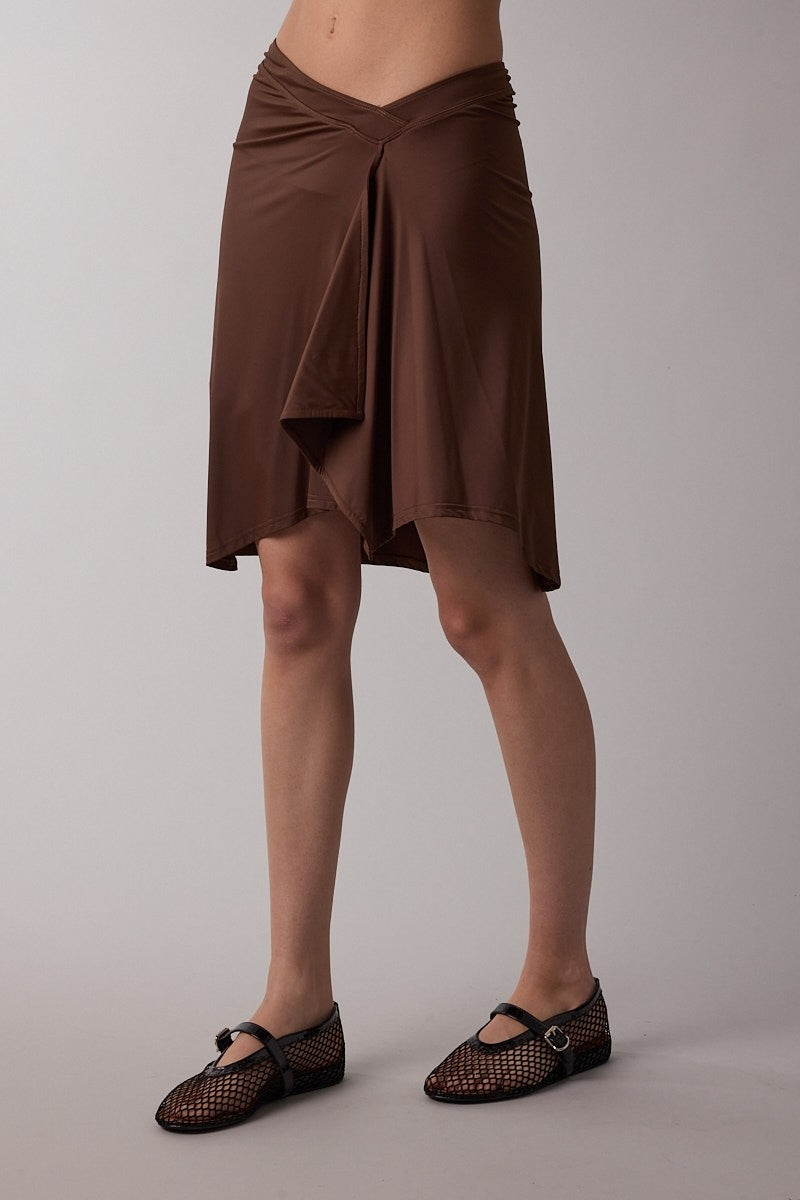 ASYMMETRICAL KNEE LENGTH SKIRT - BROWN