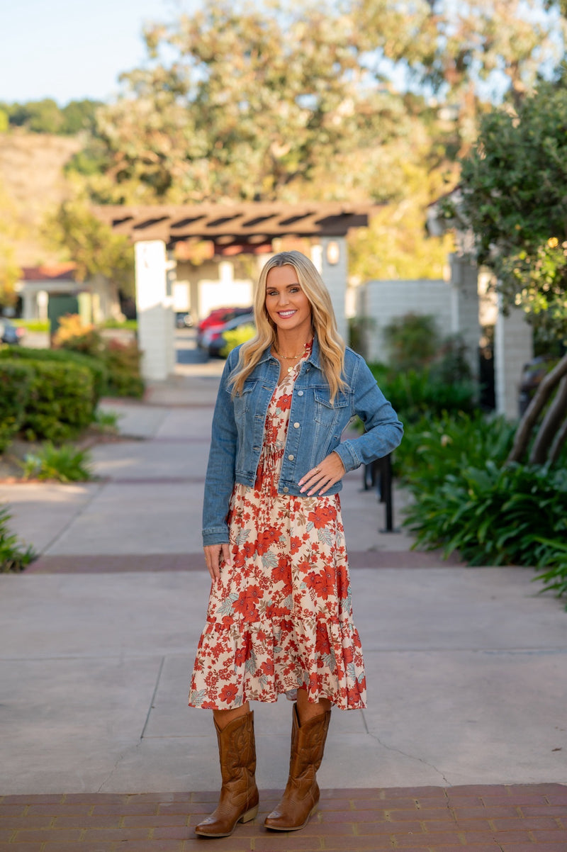 CAROLINA MIDI DRESS - RUST FLORAL