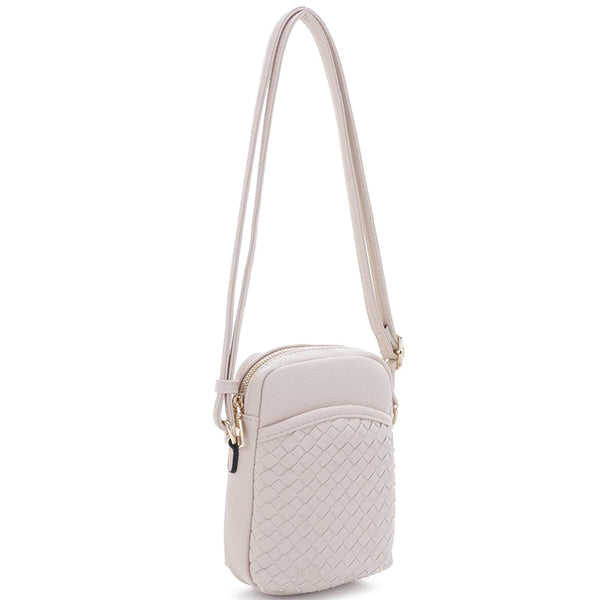 FAUX LEATHER WOVEN CROSSBODY BAG - SAND
