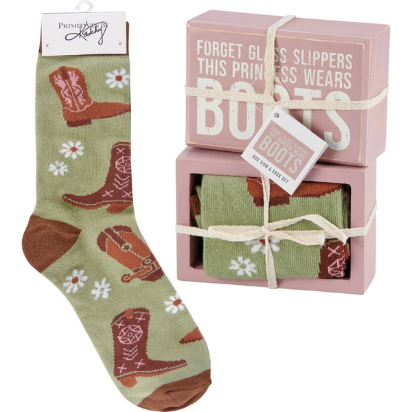 PRINCESS WEARS BOOTS SIGN AND SOCK SET